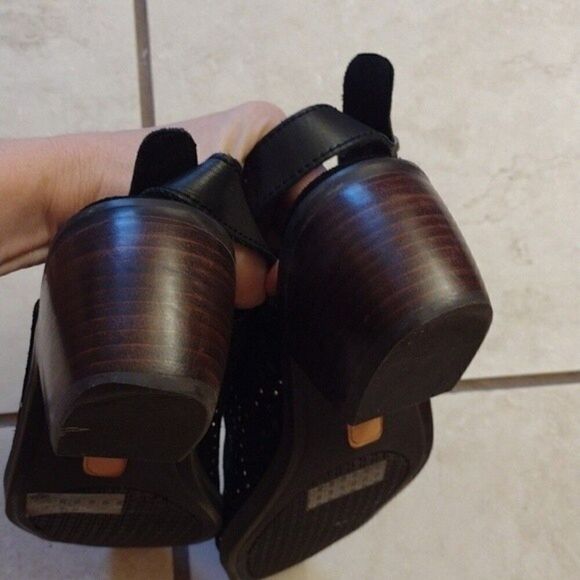 Anthropologie Latigo black suede bootie cutout sparkle Mauren block heel 6 - Picture 8 of 14